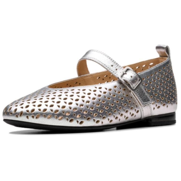 CLARKS Коровья кожа Коровья кожа Грубый каблук Мэри Джейн 1,5 см Женские Серебряные - изображение 2