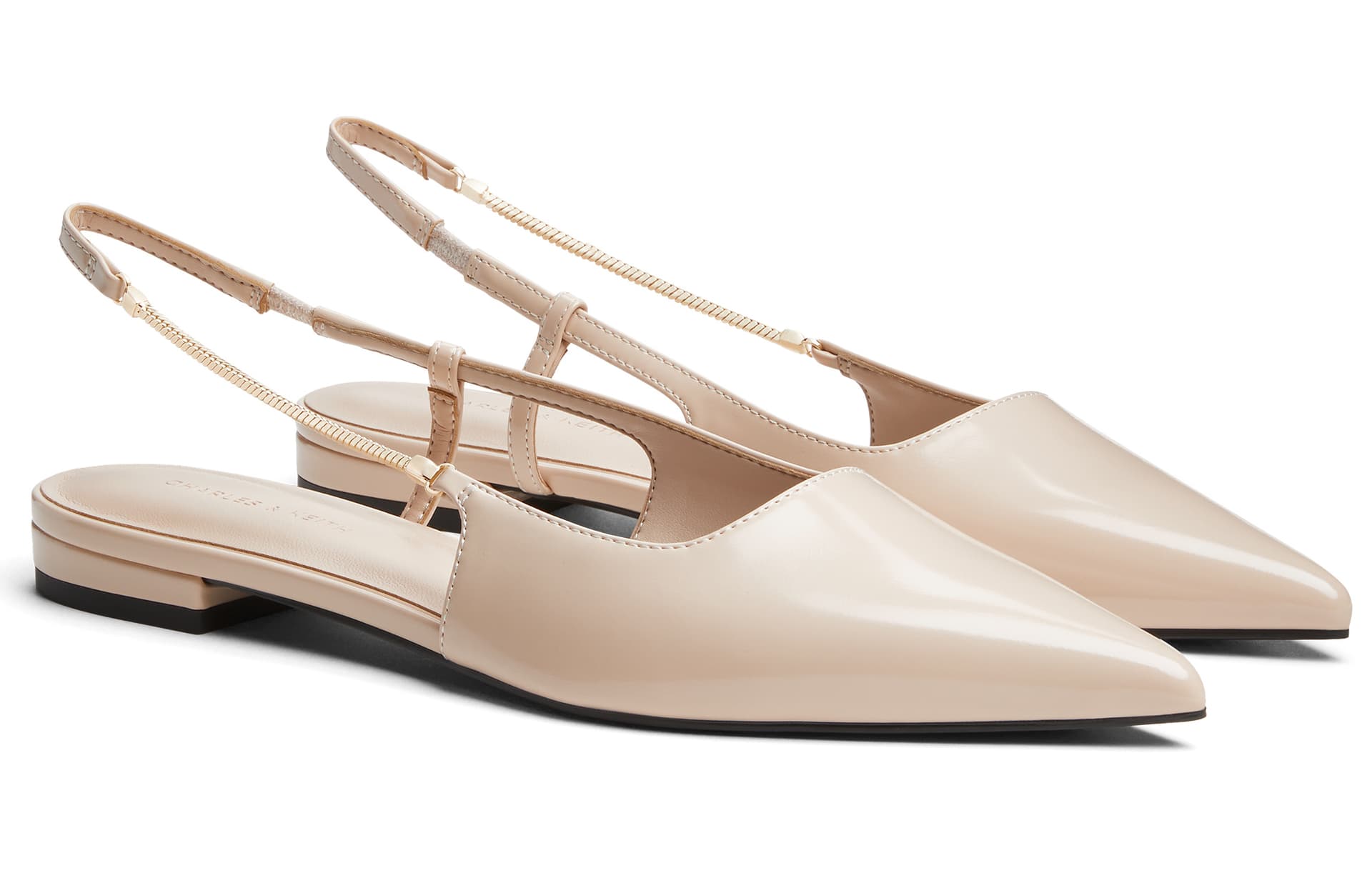 Тапочки CHARLES&KEITH Женские повседневные туфли с цепочкой и заостренным носком PU Французский стиль 2,5 см - изображение 8