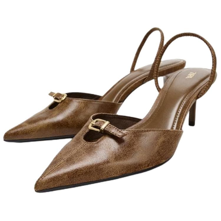 Туфли ZARA PU (полиуретан) Минималистичная мода Узкий каблук Высокие каблуки 7 см Женский Коричневый - изображение 2