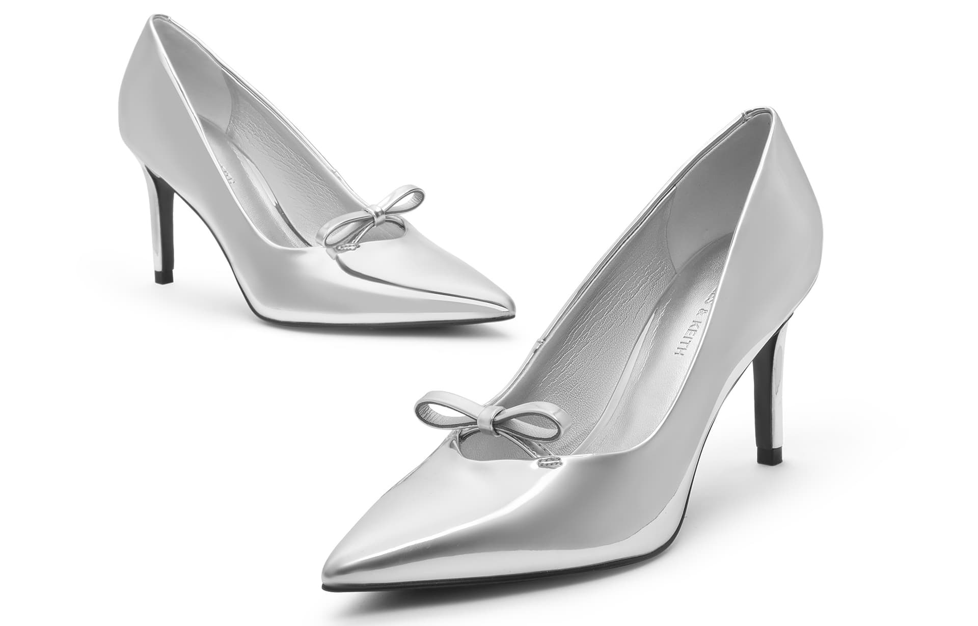 Туфли CHARLES&KEITH Блестящие туфли с бантом и заостренным носком на узком каблуке 8,2 см для вечеринок и свадеб - изображение 2