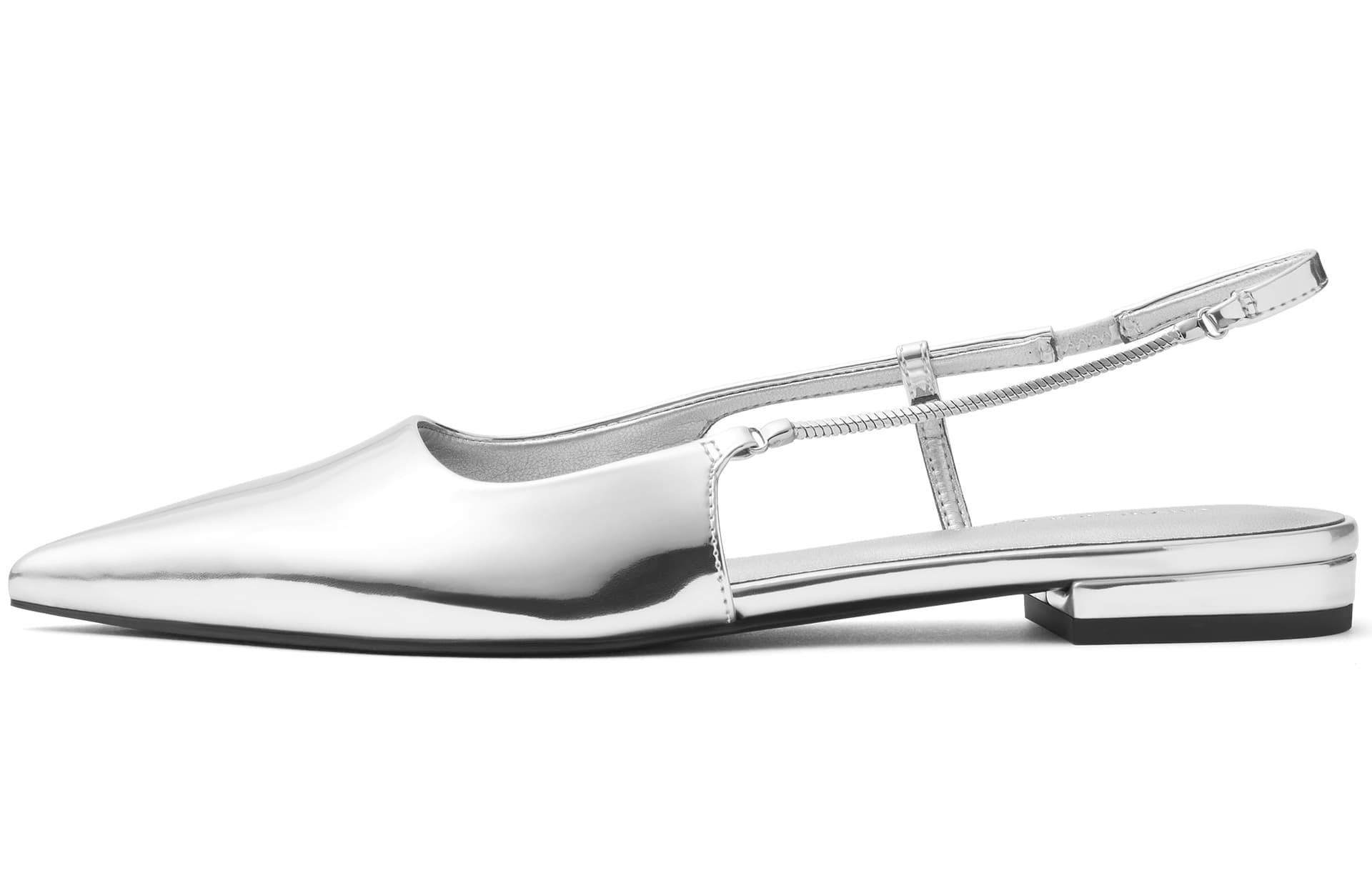 Тапочки CHARLES&KEITH Женские повседневные туфли с цепочкой и заостренным носком PU Французский стиль 2,5 см - изображение 2