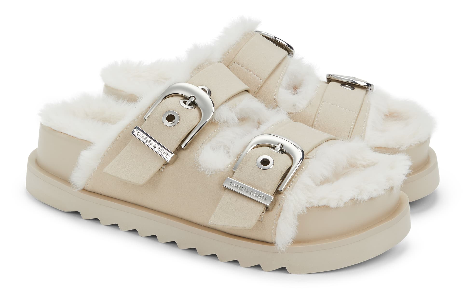 Сандалии CHARLES&KEITH Пушистые тапочки с плоской подошвой и флисовой подкладкой в стиле Birkenstock из ЭВА с противоскользящей подошвой 3,5 см женские - изображение 2