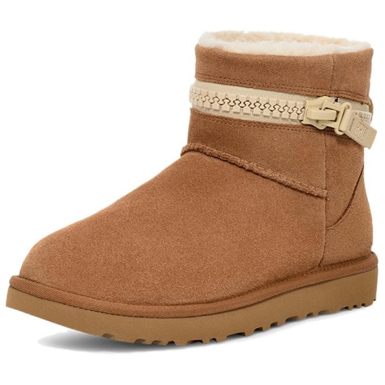 Ботинки зимние UGG Корова Спилок Удобный С молнией с флисовой подкладкой Короткие Снеботуфли Женские Каштановые - изображение 2