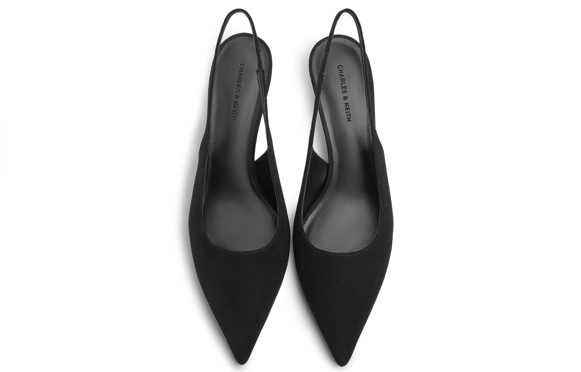 Туфли CHARLES&KEITH Женские босоножки на узком каблуке 7,2 см с открытой пяткой и заостренным носком из текстурированной ткани черного цвета - изображение 3