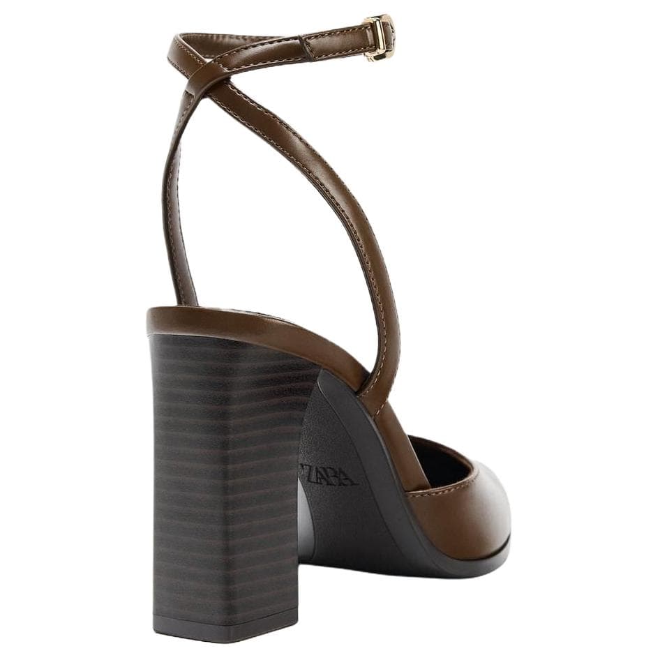 Туфли ZARA PU (полиуретан) Грубый каблук Высокие каблуки 9,5 см Женские Коричневый - изображение 4