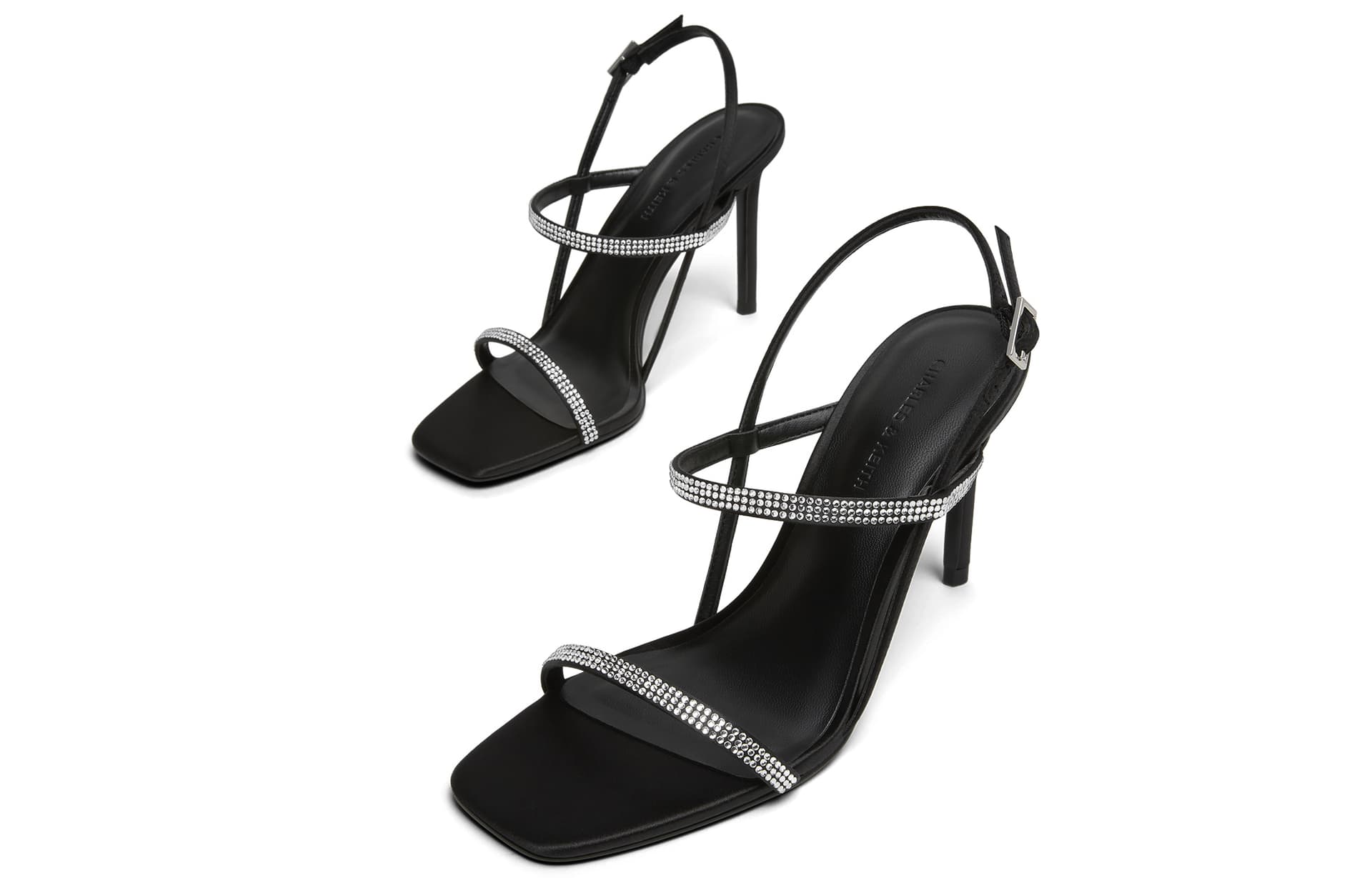 Шлёпанцы CHARLES&KEITH PU элегантные туфли на высоком каблуке (9,2 см) с квадратным носком и стразами для невесты с ремешком - изображение 3