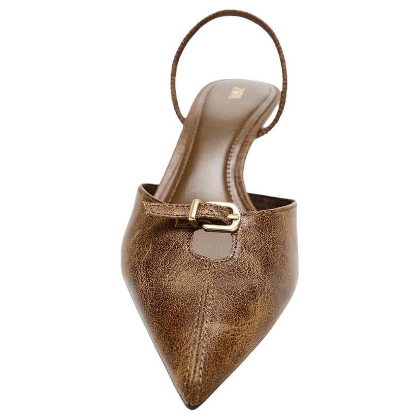 Туфли ZARA PU (полиуретан) Минималистичная мода Узкий каблук Высокие каблуки 7 см Женский Коричневый - изображение 5