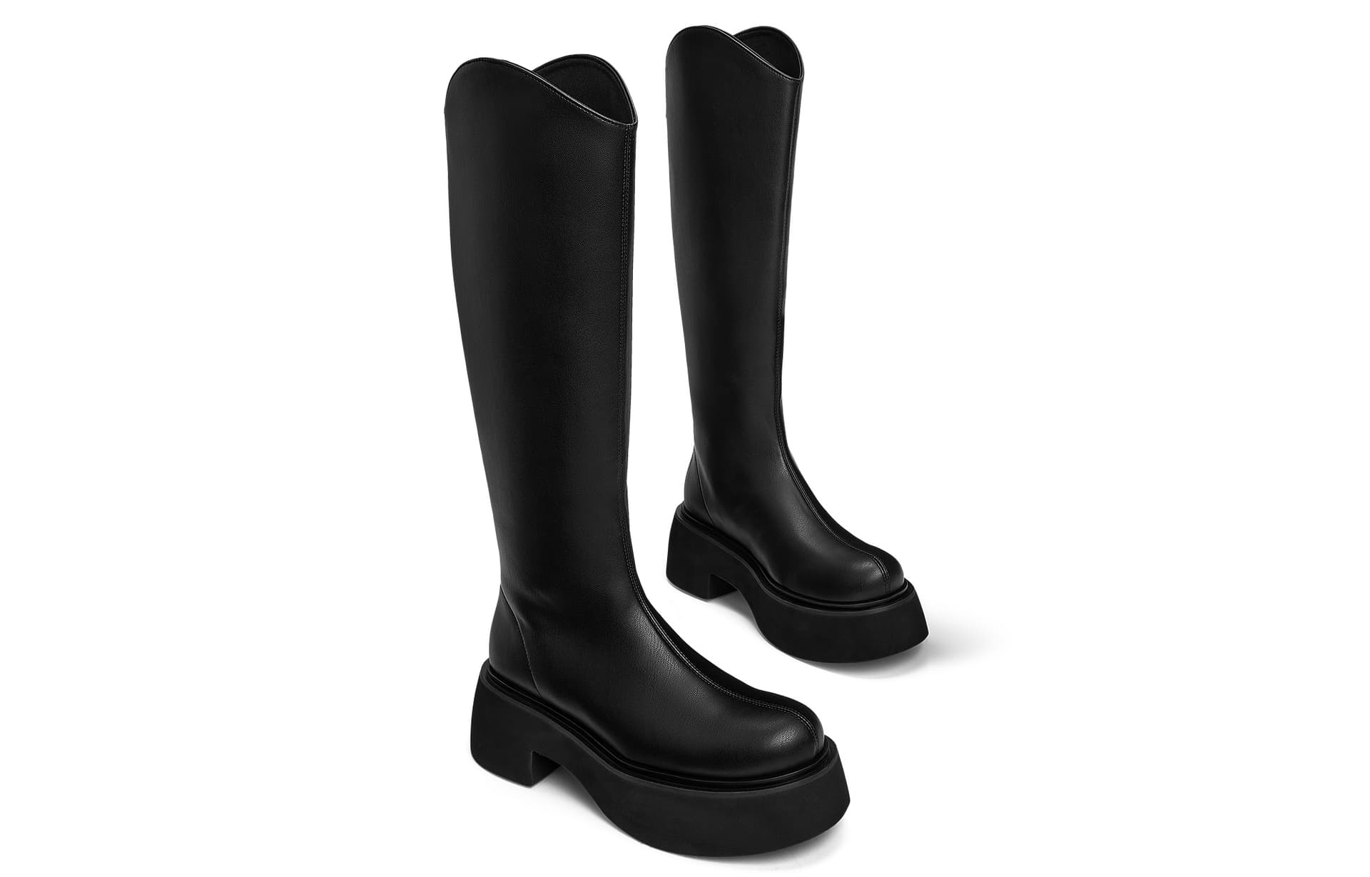 Ботинки CHARLES&KEITH PU ботинки на платформе с V-образным вырезом, выше колена, высота каблука 6,5 см, женские - изображение 3