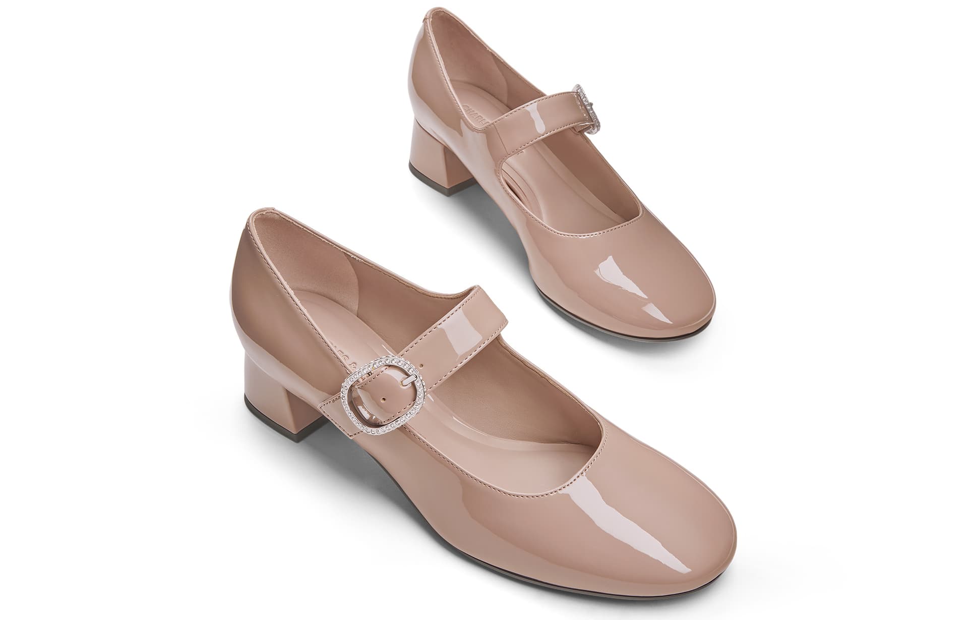 CHARLES&KEITH Туфли Мэри Джейн из искусственной кожи PU Красный анкора с блестящими стразами и грубым каблуком 4см Женские Многоцветный - изображение 3