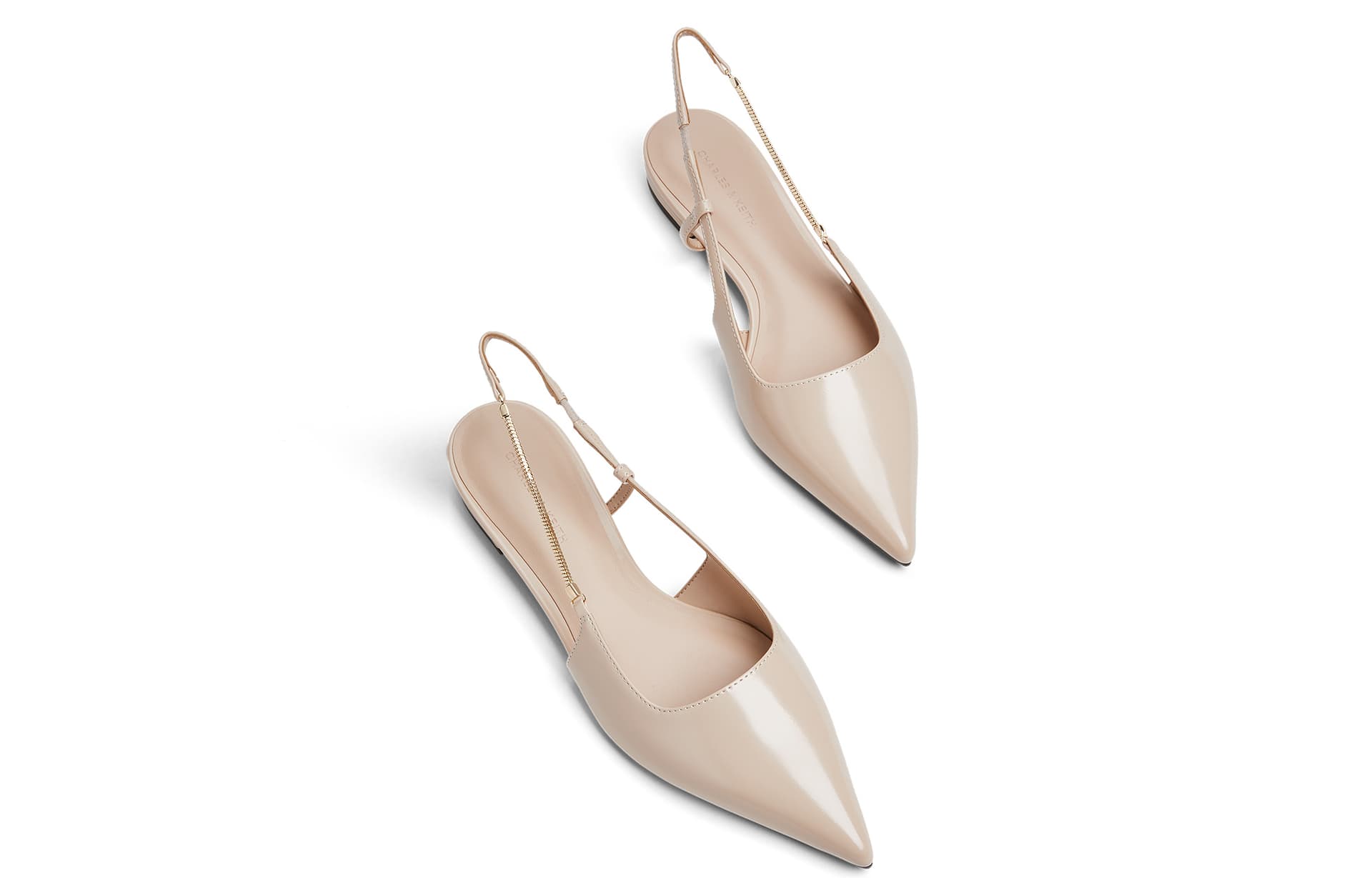 Тапочки CHARLES&KEITH Женские повседневные туфли с цепочкой и заостренным носком PU Французский стиль 2,5 см - изображение 9