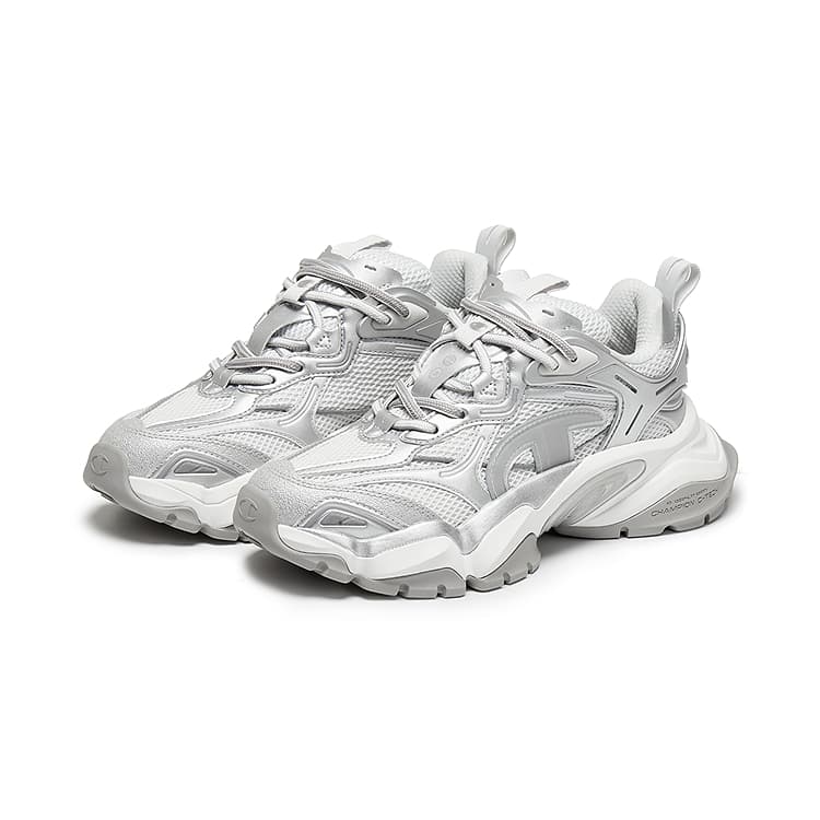 Кроссовки Champion Shark Shoes Акулий зуб Пава Броня Низкий верх Повседневная обувь Женская Фотонно-серый Серебристо-белый - изображение 3