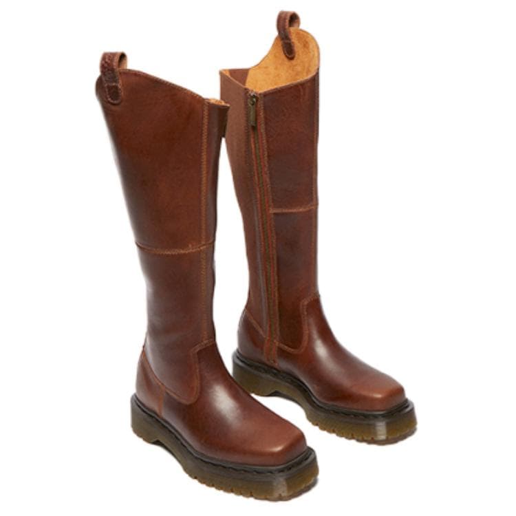 Ботинки Dr.Martens Коровья кожа Высокие сапоги до колена 3,5 см Женские Красно-коричневый - изображение 3