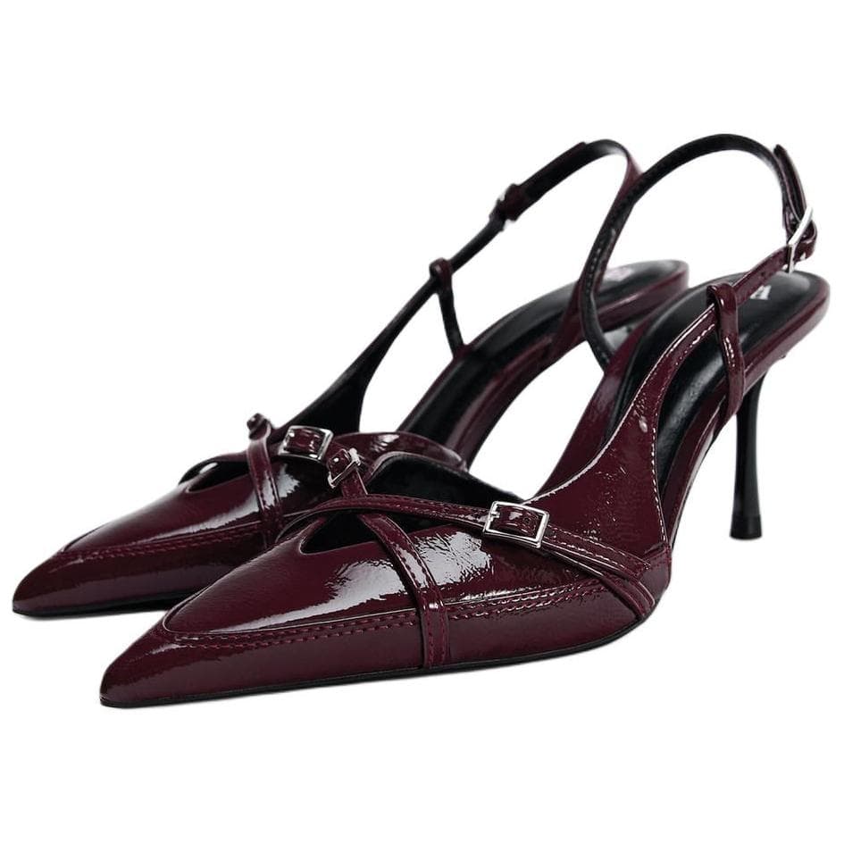 Туфли ZARA PU (полиуретан) Высокие каблуки Женские Бургунди - изображение 3