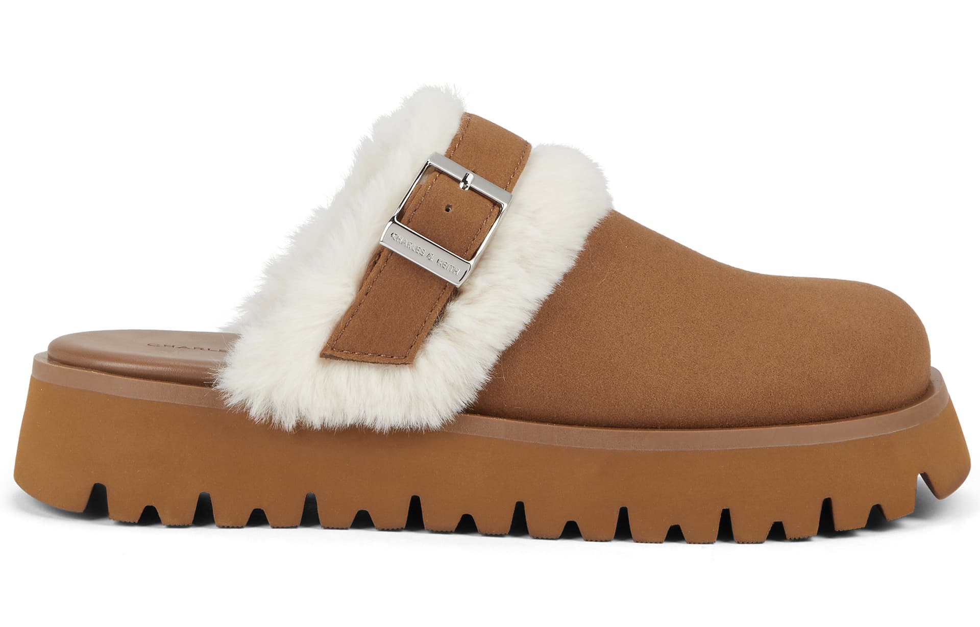 Тапочки CHARLES&KEITH Тапочки с закрытым носом на платформе 3,8 см женские ткань с меховыми вставками - изображение 2