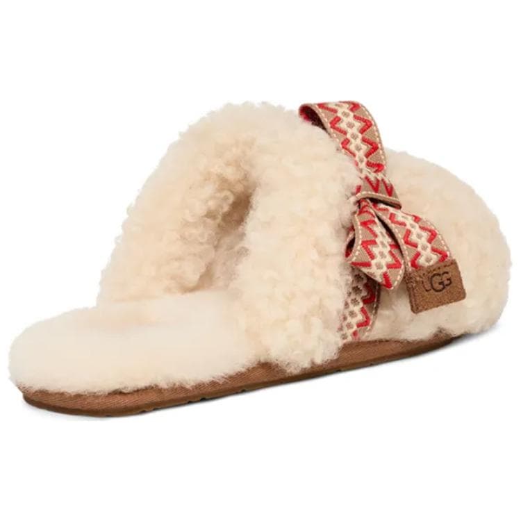 Сандалии UGG Платформа Удобные С флисовой подкладкой мюли противоскользящие домашние тапочки женские натуральный белый цвет - изображение 3
