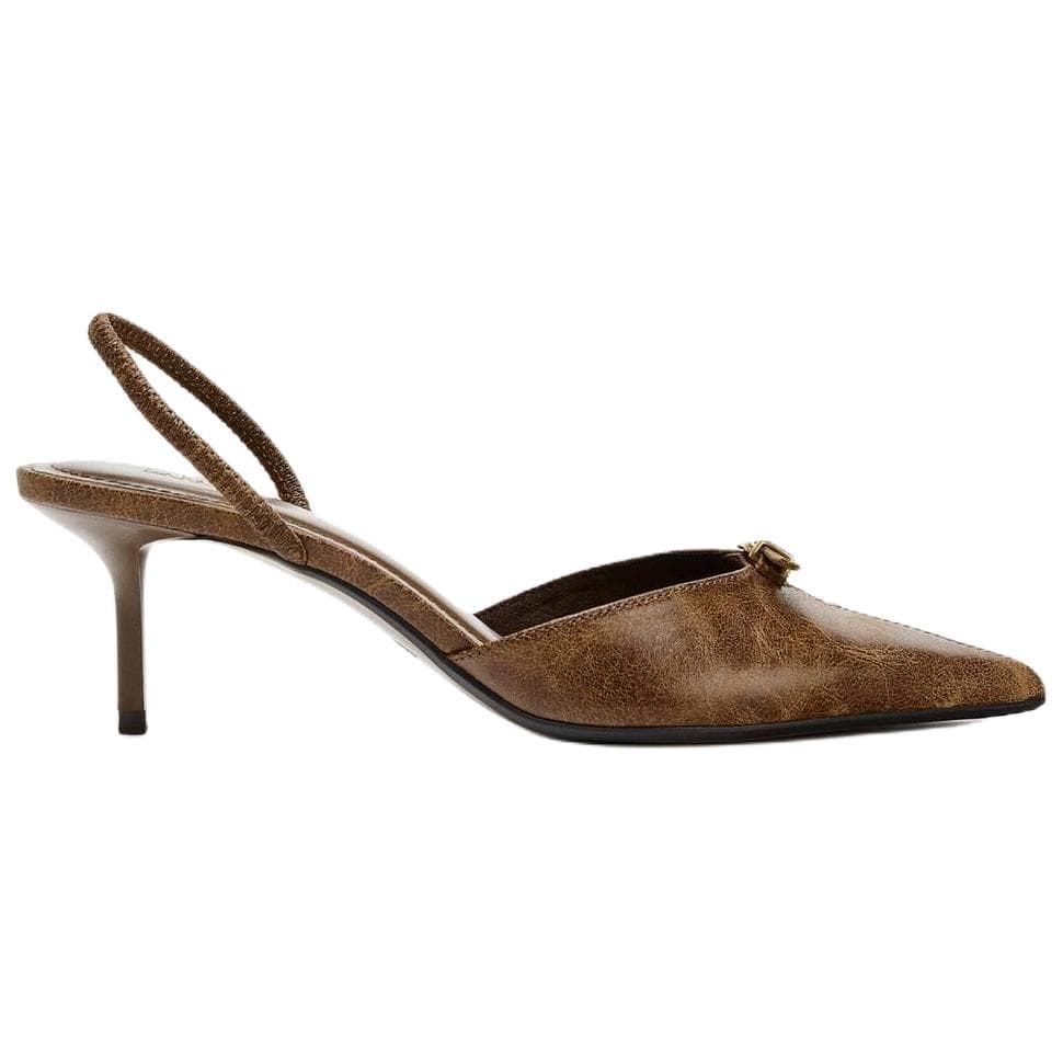 Туфли ZARA PU (полиуретан) Минималистичная мода Узкий каблук Высокие каблуки 7 см Женский Коричневый - изображение 3