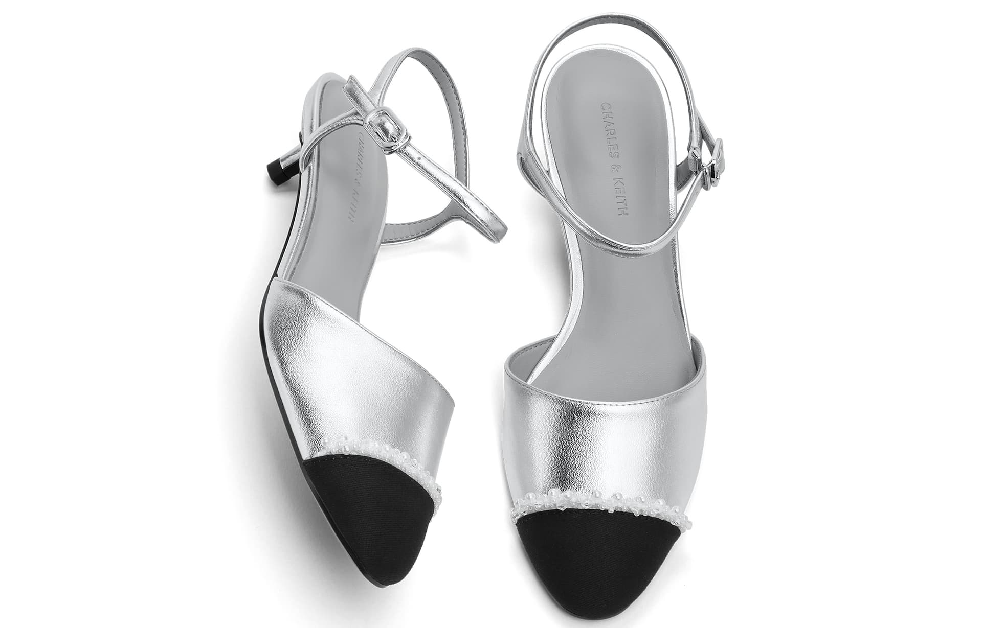 Туфли CHARLES&KEITH Туфли женские на узком каблуке 3,7 см с цветовым блоком и бусинами - изображение 5