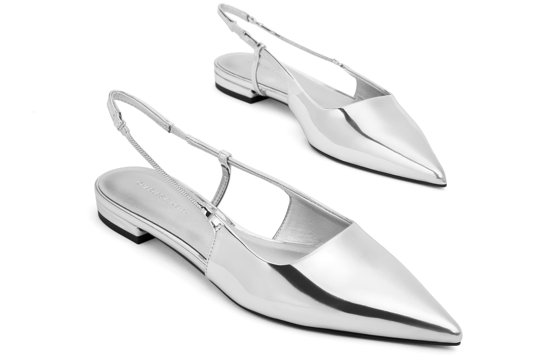 Тапочки CHARLES&KEITH Женские повседневные туфли с цепочкой и заостренным носком PU Французский стиль 2,5 см - изображение 4