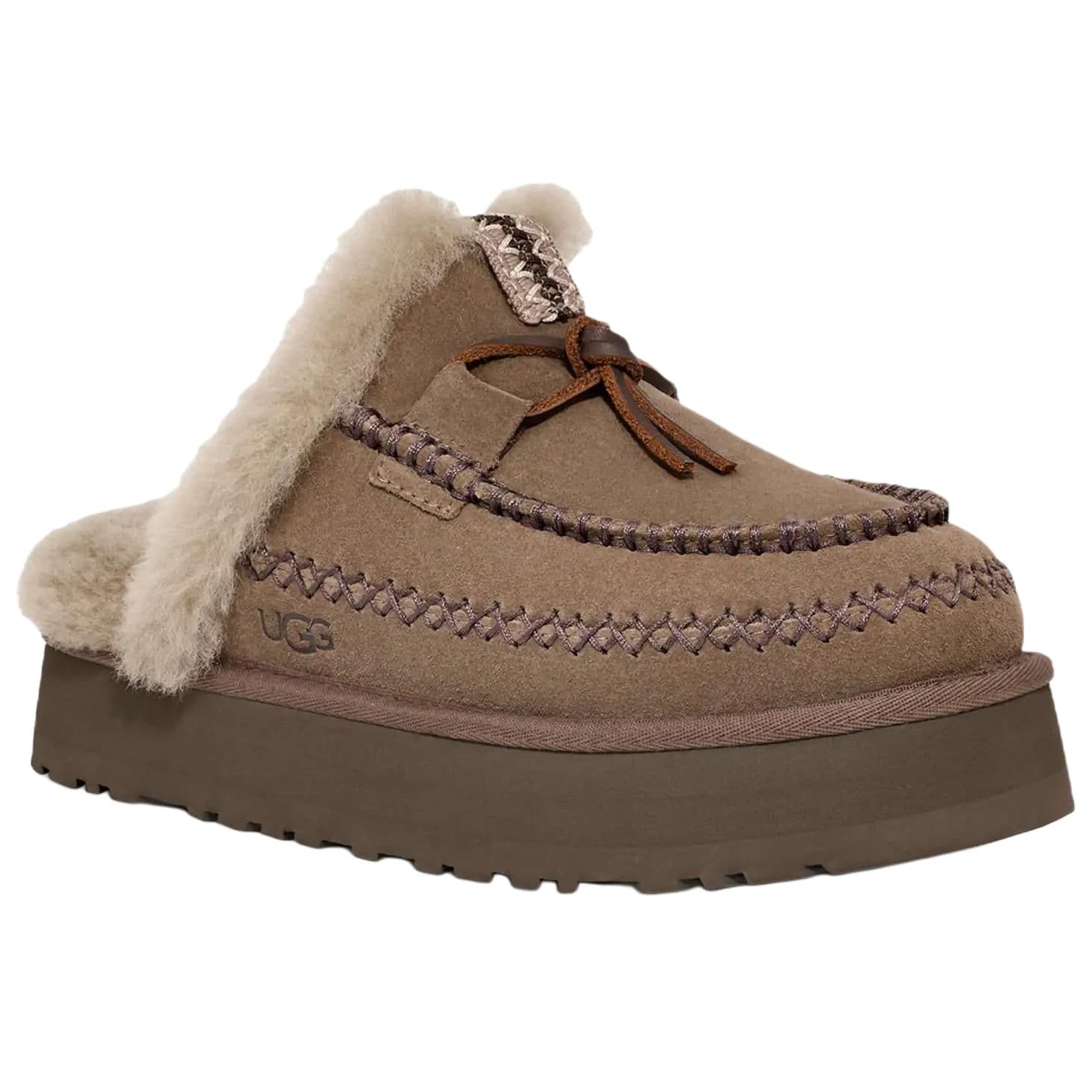 Сандалии UGG Artificial Suede Мода Круглый носок С флисовой подкладкой Мюли Устойчивые к истиранию Домашние тапочки Женские Умбра - изображение 3