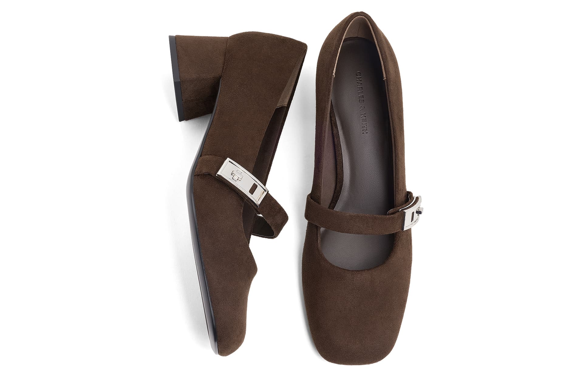 CHARLES&KEITH Туфли Мэри Джейн из PU ткани с квадратным носком и пряжкой, квадратный каблук 4,6 см, женские - изображение 3