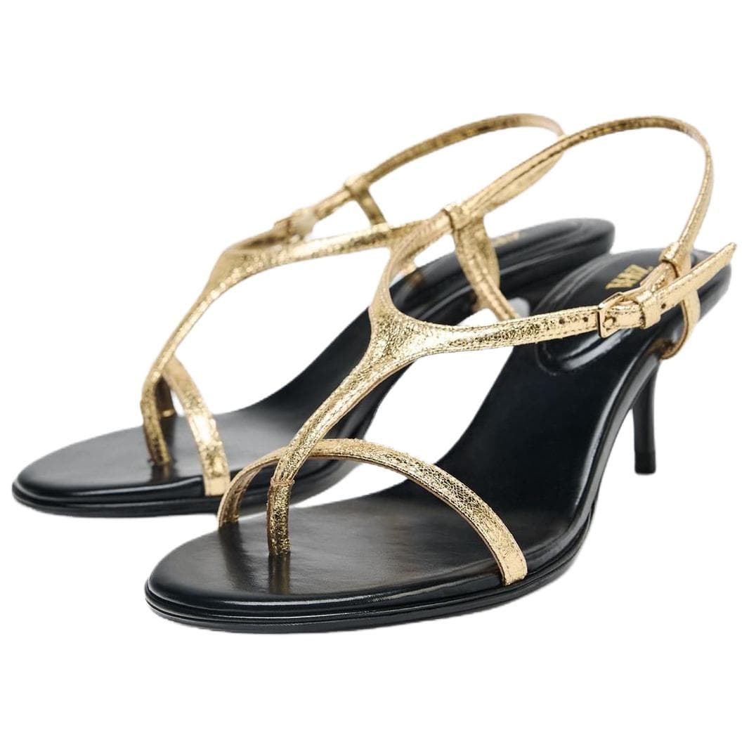 Шлёпанцы ZARA ПУ (полиуретан) Одиночные Шнуровые Сандалии 7 см Женские Золотые - изображение 3