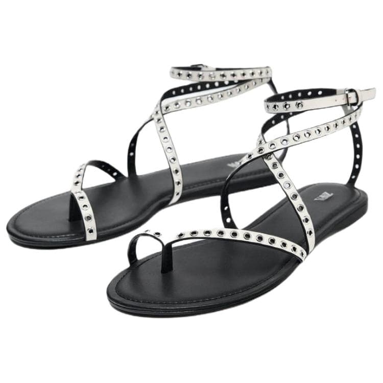 Шлёпанцы ZARA ПУ (полиуретан) Одиночные Шнуровые Сандалии 1CM Женские Белые - изображение 3