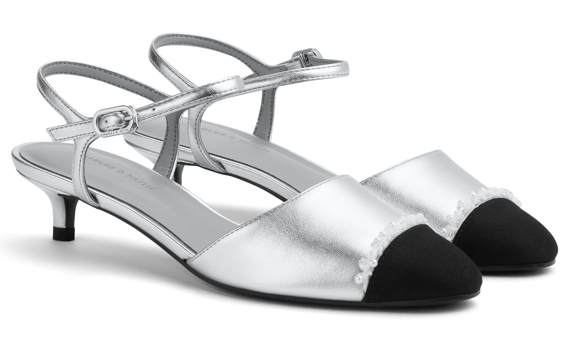 Туфли CHARLES&KEITH Туфли женские на узком каблуке 3,7 см с цветовым блоком и бусинами - изображение 3