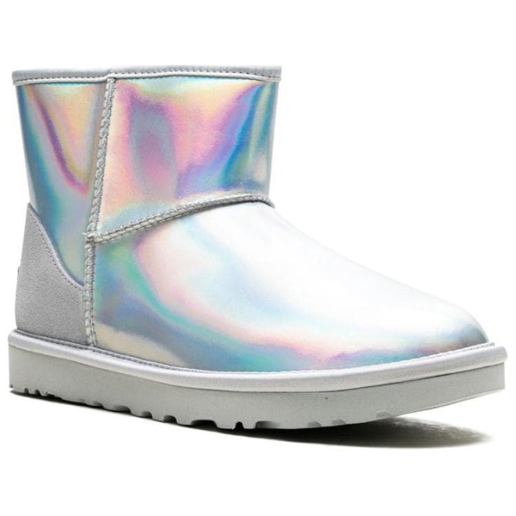 Ботинки зимние UGG CLASSIC MINI Радужная Телячья Кожа Короткие Снежные Ботинки Женские Ледниково-Серый - изображение 3