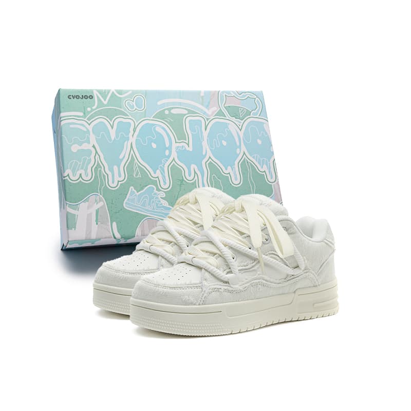 Кроссовки CVOJOO Пухлые туфли Low Top Скейтборд Кроссовки Унисекс Белые - изображение 2