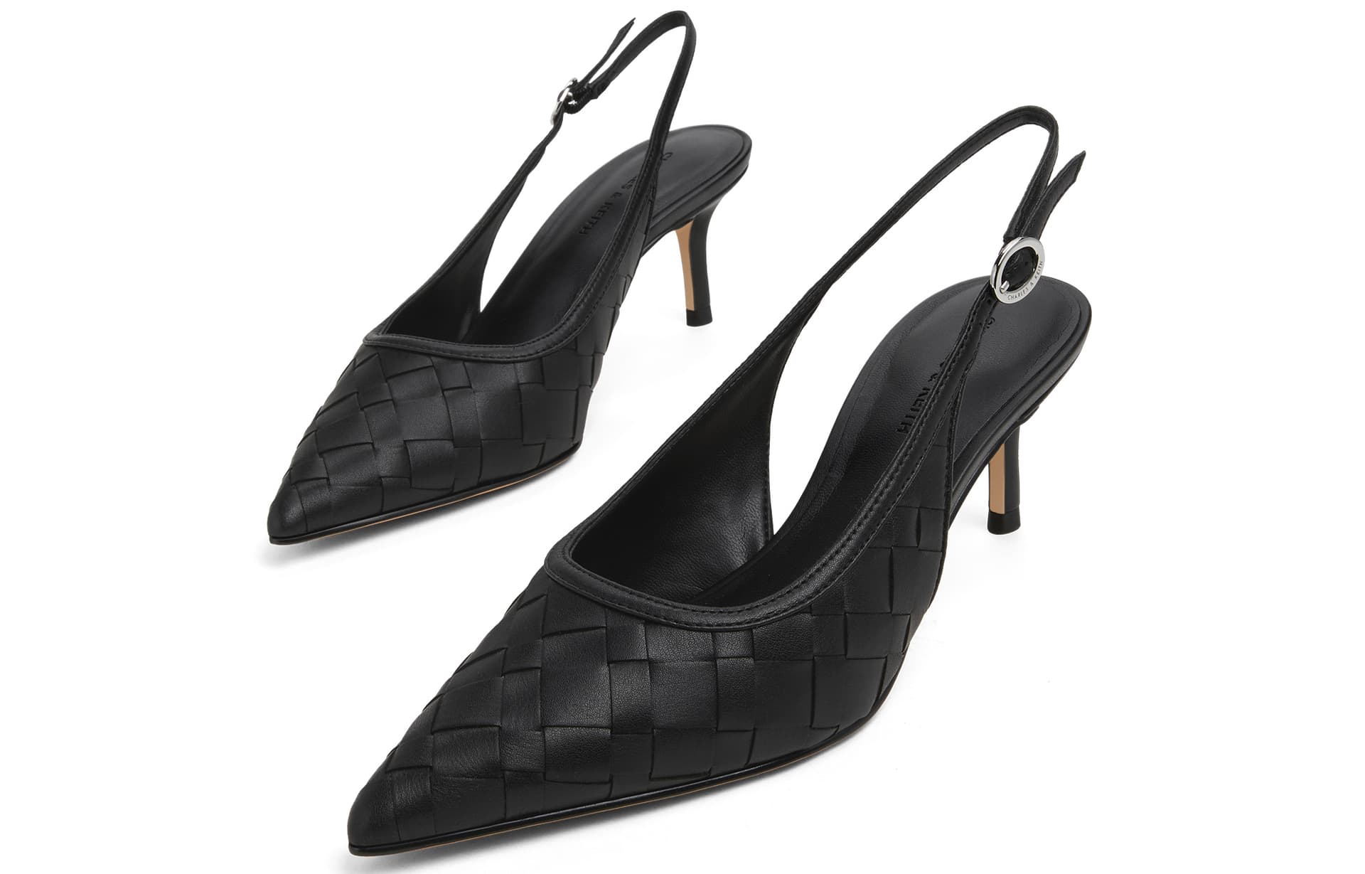 Шлёпанцы CHARLES&KEITH PU Деловой повседневный стиль Ручное плетение Заостренный носок Закрытый носок Высокий каблук Сандалии 6,3 см Женские - изображение 3
