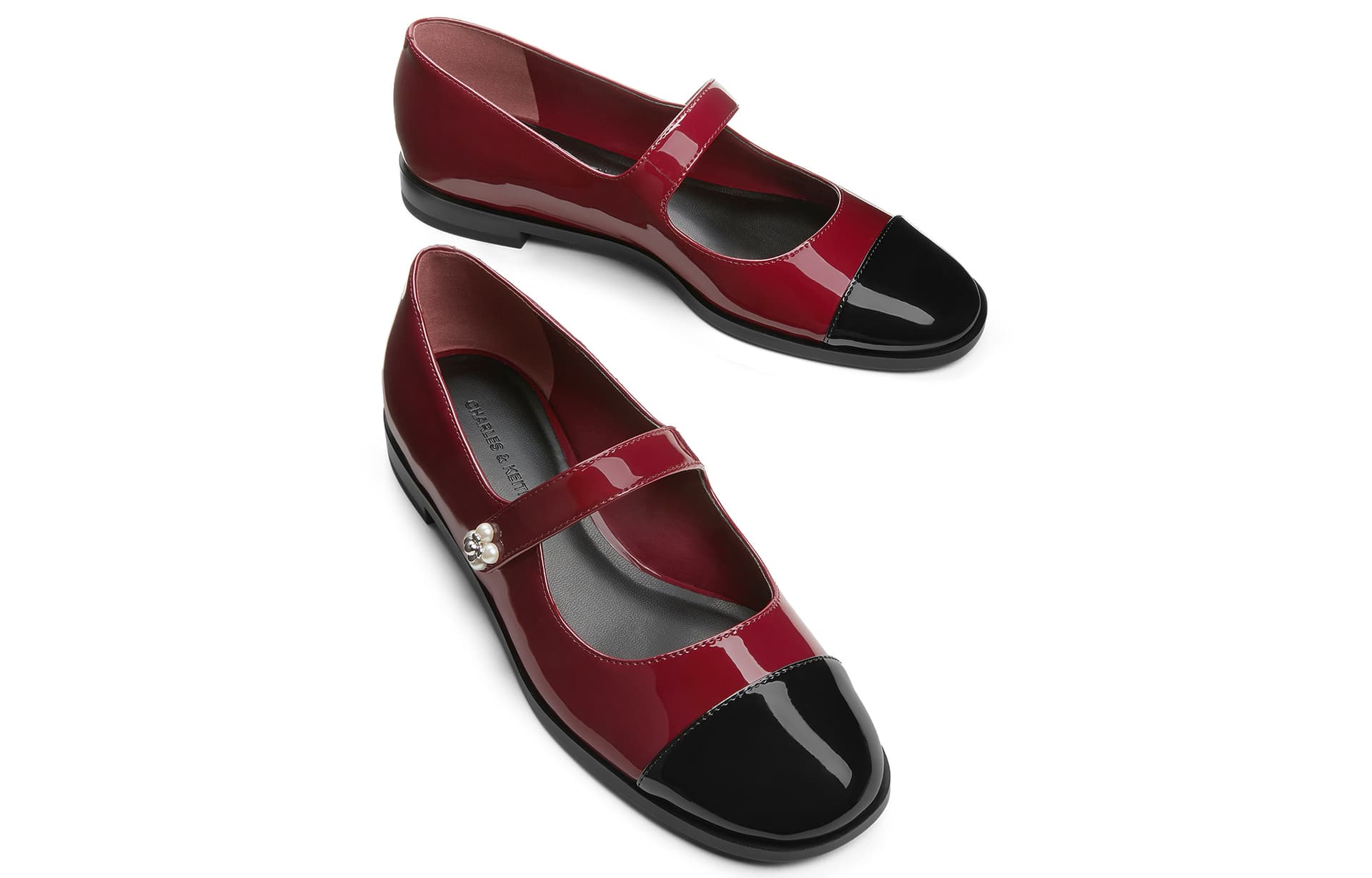 CHARLES&KEITH PU туфли Мэри Джейн на плоской подошве 1,8 см в стиле Шанель из лакированной кожи, многоцветные - изображение 3