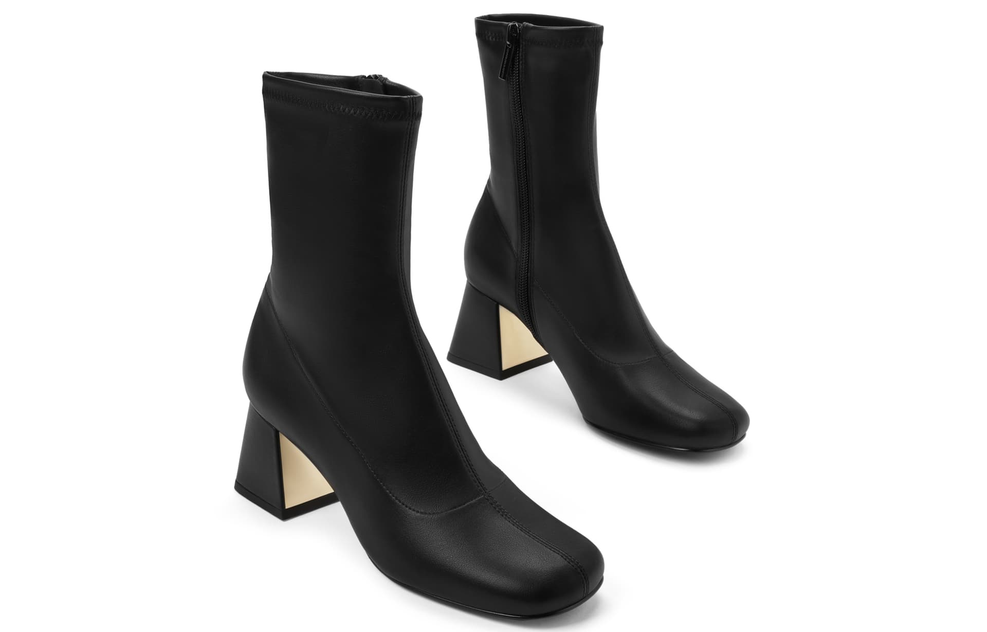 Сапоги CHARLES&KEITH PU Квадратный носок Грубый каблук Молния Эластичный Ботильоны Женские - изображение 3