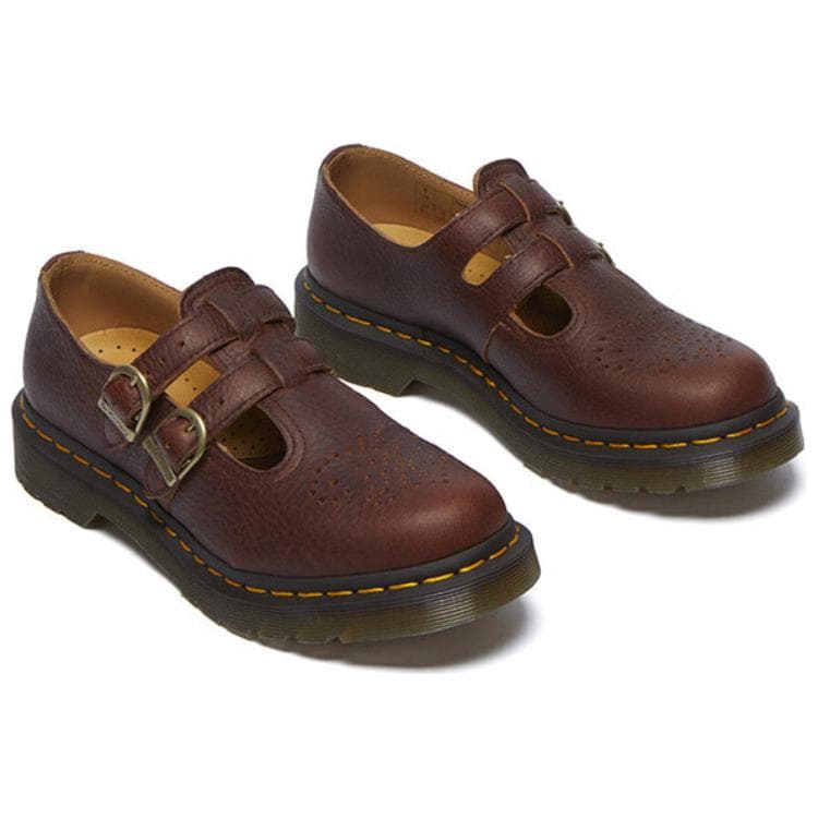 Dr.Martens Женские туфли Mary Jane из коровьей кожи красного и коричневого цвета - изображение 3