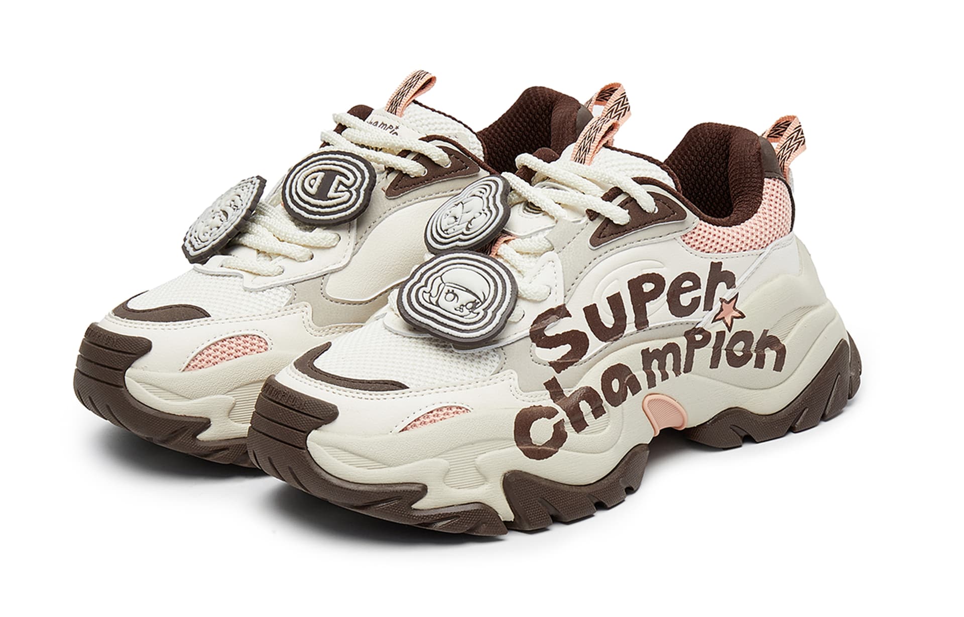 Кроссовки POP MART X Champion Молли Mille Feuille Обувь Champ XXL Молли Низкий Топ Толстая Подошва Женские Кофейно-Коричневый - изображение 3