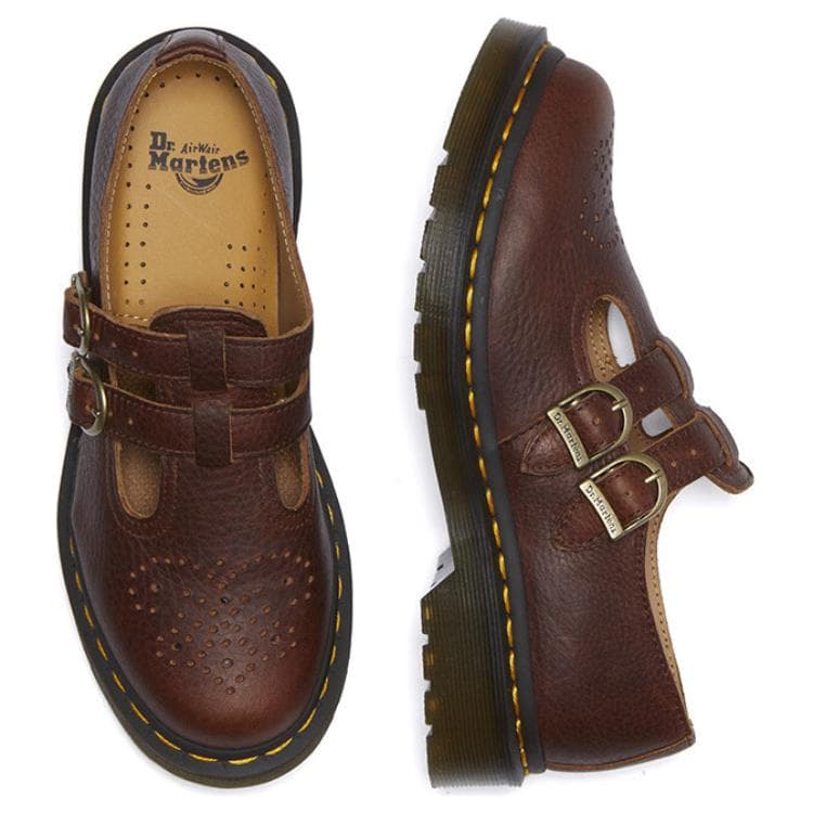 Dr.Martens Женские туфли Mary Jane из коровьей кожи красного и коричневого цвета - изображение 5