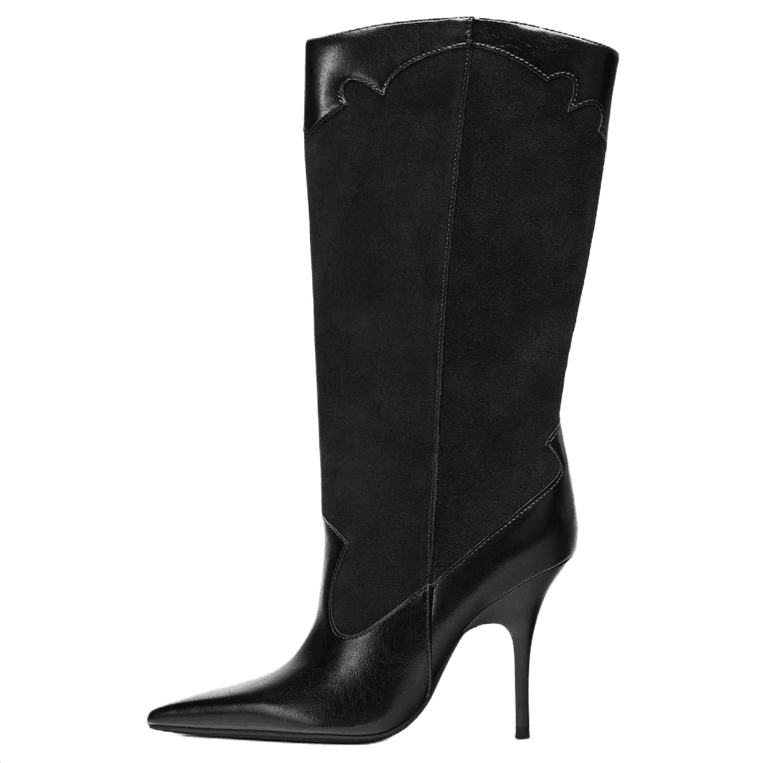Ботинки ZARA Коровья кожа Высокие сапоги до колена 9 см Женские Черные - изображение 1