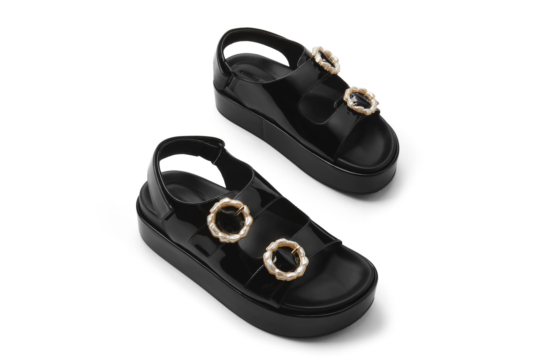 Шлёпанцы CHARLES&KEITH Ткань Обувь На Платформе С Имитацией Жемчуга И Стразами Повседневные Босоножки С Перемычкой - изображение 3