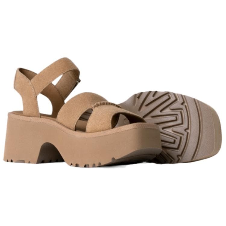Шлёпанцы UGG New Heights Искусственная замша Одинарные шнуровые сандалии 7,6 см Женские Коричневый - изображение 3