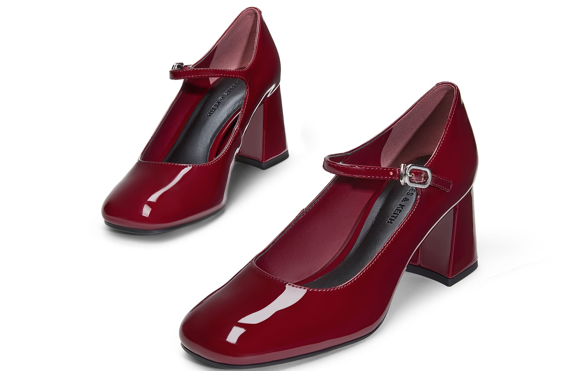 CHARLES&KEITH PU Французский ремешок на щиколотке Женские повседневные туфли Мэри Джейн с грубым каблуком 7,6 см Лакированная кожа Многоцветный - изображение 4