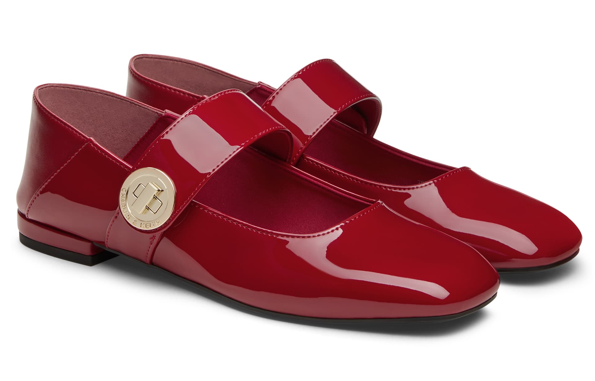 CHARLES&KEITH PU туфли Мэри Джейн с металлической круглой пряжкой, двусторонние, плоские, 1,5 см, женские - изображение 2