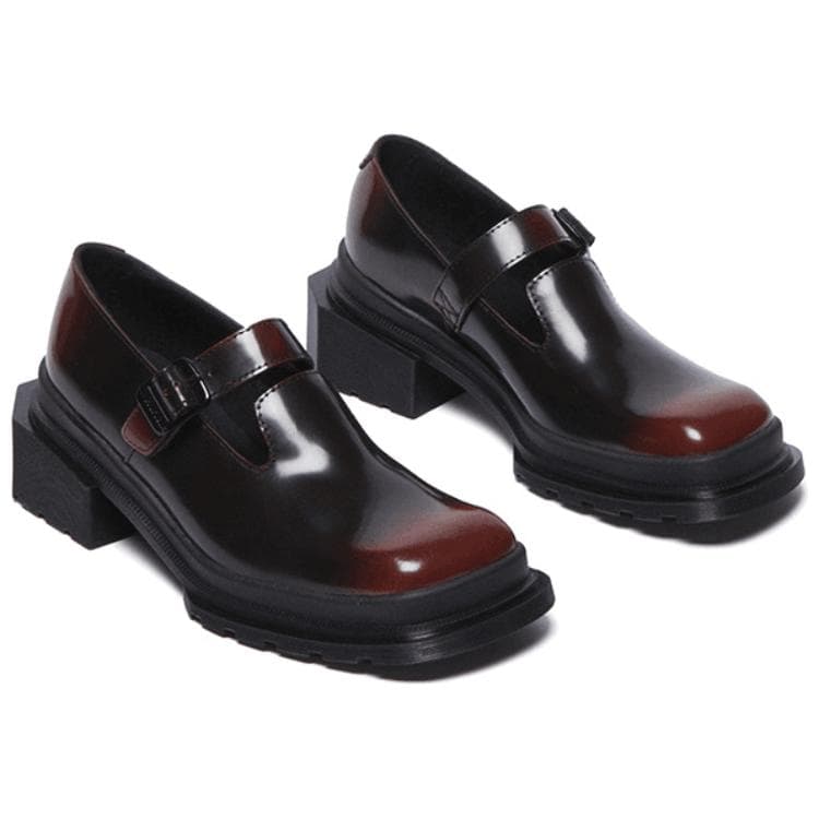 Dr.Martens Коровья кожа грубый каблук туфли Мэри Джейн 1,5 см женские черные красные - изображение 3