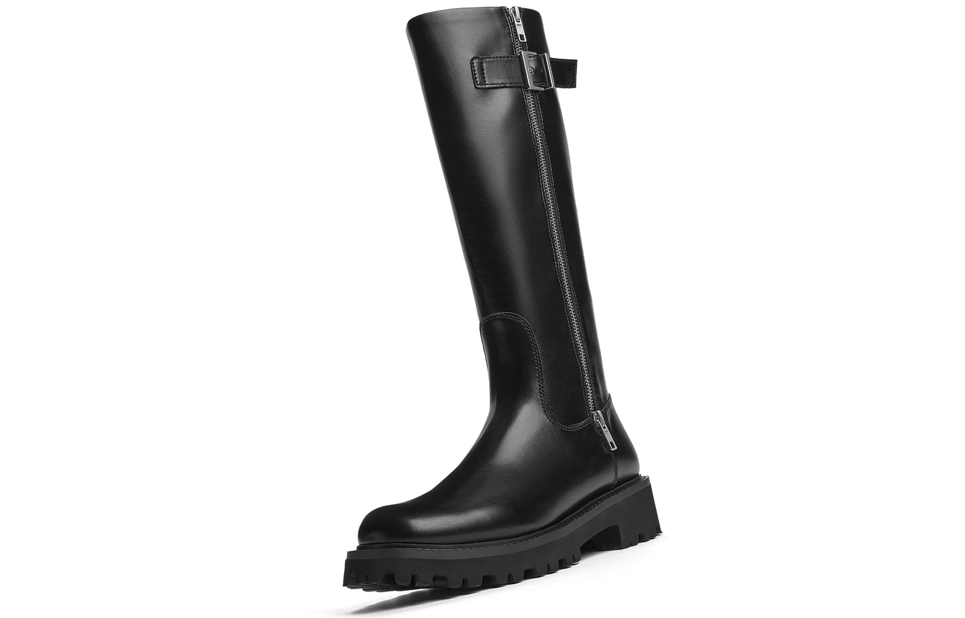 Ботинки CHARLES&KEITH Женские сапоги на платформе с молнией и декоративной пряжкой, длинное голенище, высота каблука 4,2 см - изображение 3