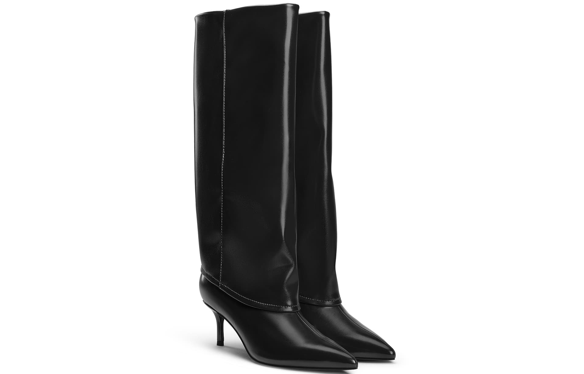 Ботинки CHARLES&KEITH Женские сапоги с длинным голенищем из PU замши, модные с заостренным носком и высоким каблуком (6 см) - изображение 2