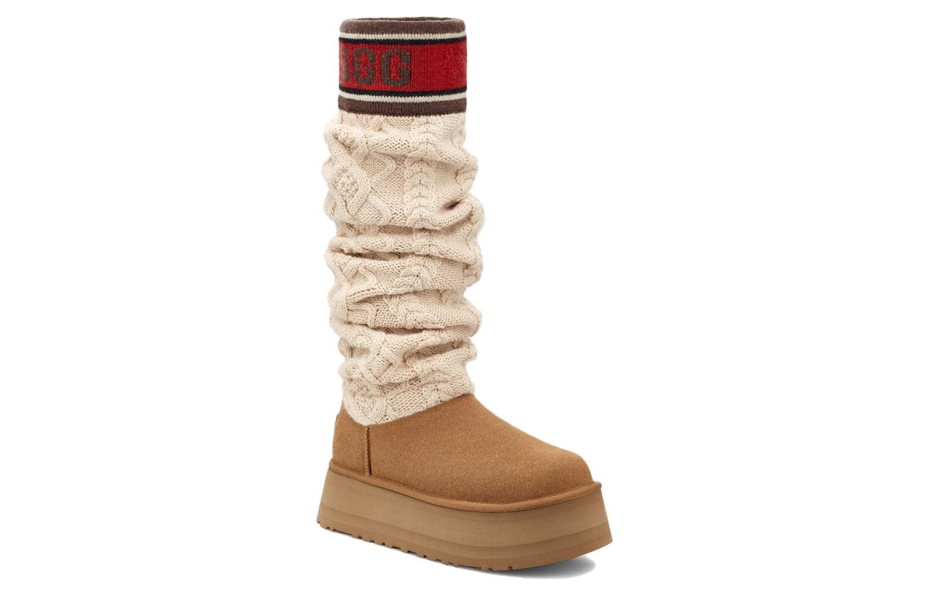 Сапоги UGG Высокие ботильоны женские коричневый белый красный - изображение 3