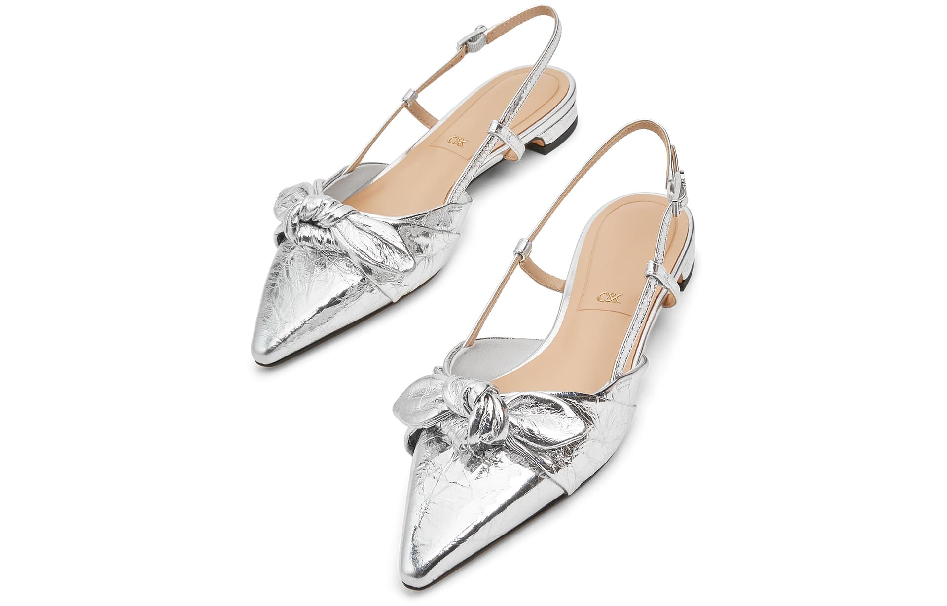 Шлёпанцы CHARLES&KEITH Овечья кожа Заостренный носок Плоская подошва Бант С оборками Сандалии 2,3 см Женский - изображение 3