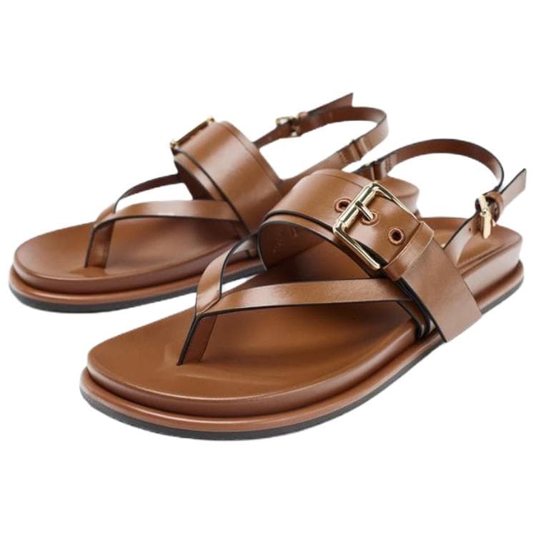 Шлёпанцы ZARA ПУ (полиуретан) Одиночные Сандалии с Шнуровкой 2,5 см Женские Коричневый - изображение 3