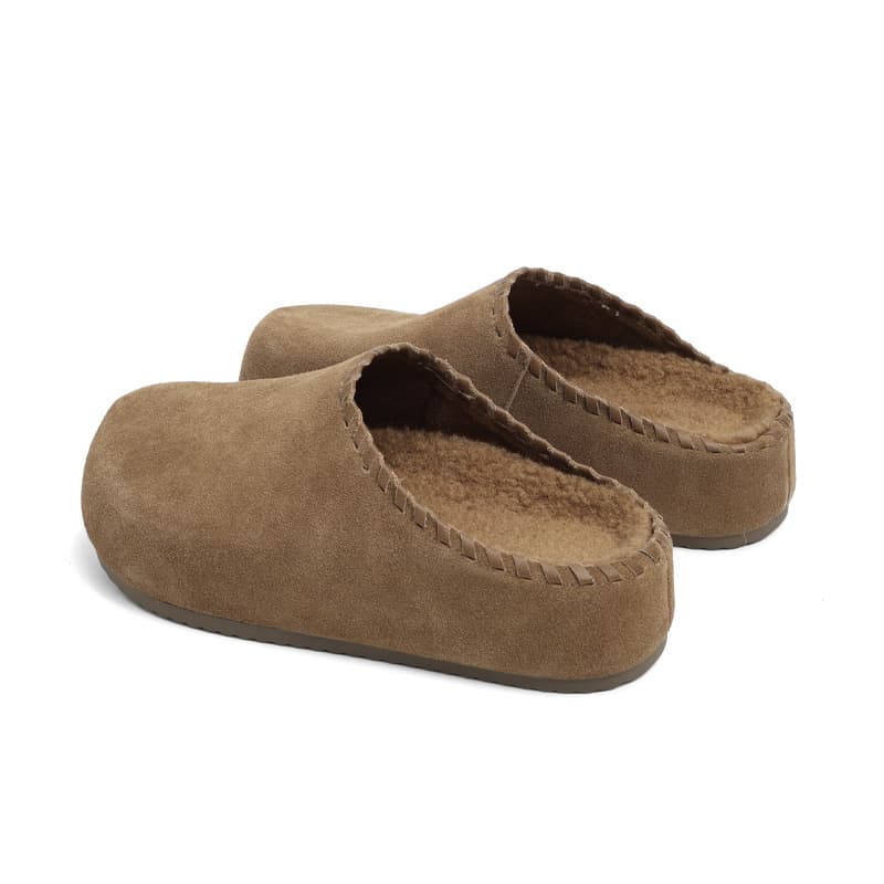 Сандалии CENTRAL&KITTY Обувь в стиле Birkenstock Слипоны Утолщенный с флисовой подкладкой Термический Резиновая подошва Тапочки с закрытым носом 5см Женский Каштановый - изображение 3
