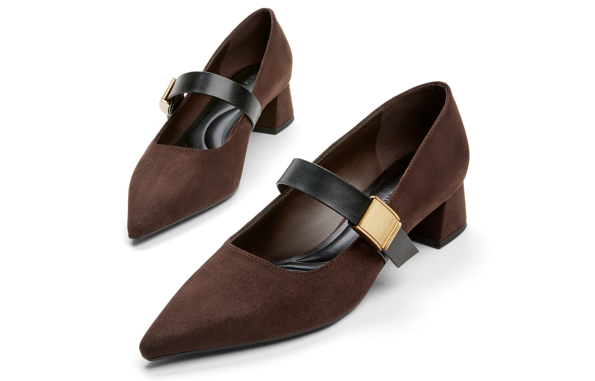 CHARLES&KEITH Обувь без подкладки из искусственной замши с заостренным носком, грубый каблук, туфли Мэри Джейн, около 4см, женские, многоцветные - изображение 3
