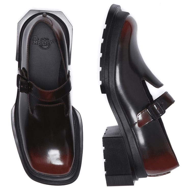 Dr.Martens Коровья кожа грубый каблук туфли Мэри Джейн 1,5 см женские черные красные - изображение 4