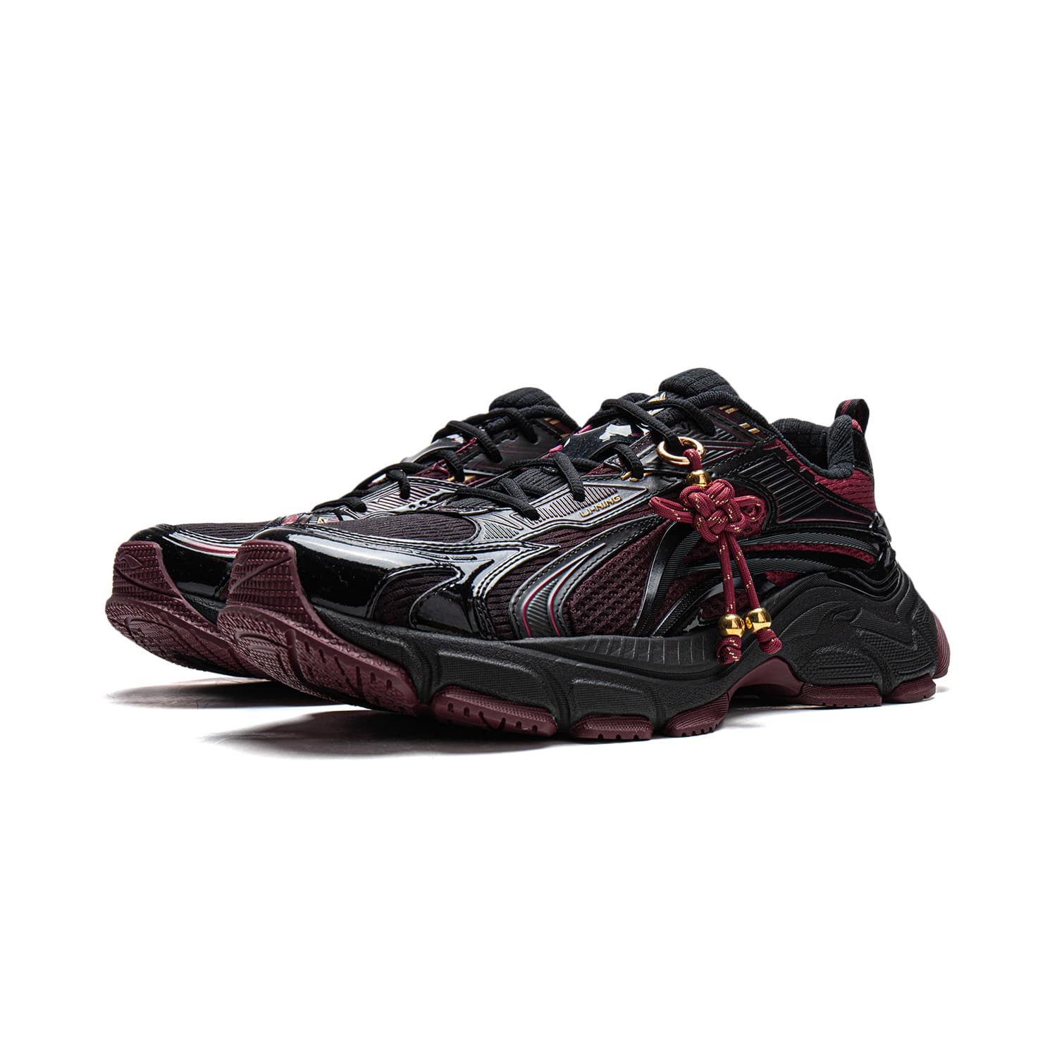Кроссовки Li-Ning LINING Cloud L2K CNY Универсальный винтаж на платформе Увеличение роста Модный тренд Лоу-топы Повседневный Мужской Черно-красный - изображение 3
